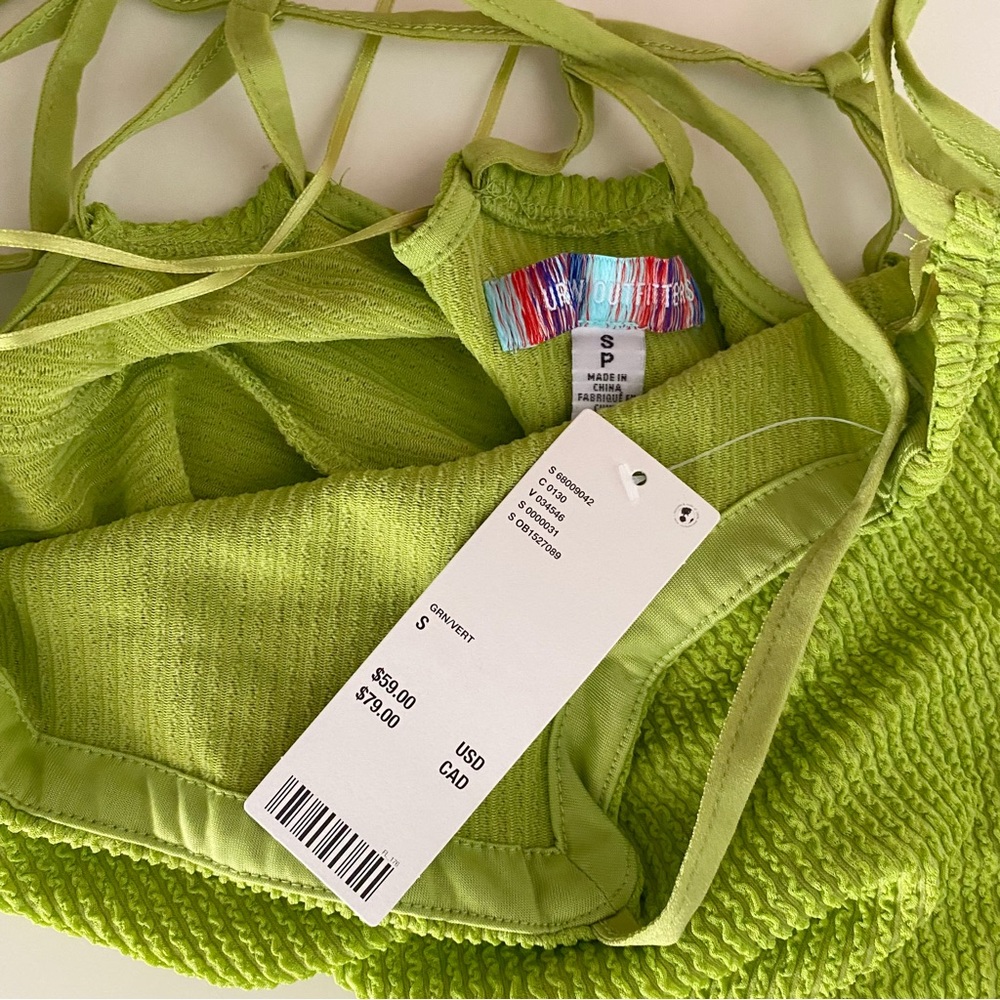 Urban Outfitters | Tyra Strappy Back Mini Dress Green Textured Rib Knit Small - Picture 12 of 16